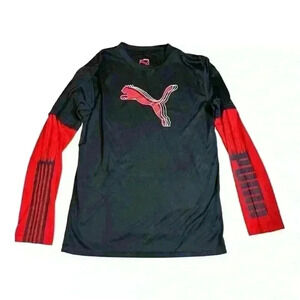 Black and Red Puma Long Sleeve Active Shirt Boys L -14/16